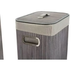 BRICOMARTEAU Panier à Linge DKD Home Decor Gris Beige Polyester Coton MDF Bambou (40 X 30 X 60 Cm) -Petit rangement Soldes Magasin 65931619 3