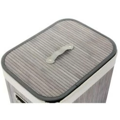 BRICOMARTEAU Panier à Linge DKD Home Decor Gris Beige Polyester Coton MDF Bambou (40 X 30 X 60 Cm) -Petit rangement Soldes Magasin 65931619 4