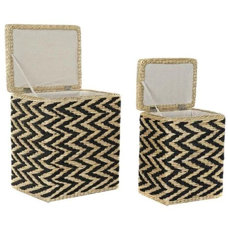 BRICOMARTEAU Panier à Linge DKD Home Decor Naturel Noir Polyester Colonial Fibre (43 X 32 X 50,5 Cm) 6 BRICOMARTEAU Panier à Linge DKD Home Decor Naturel Noir Polyester Colonial Fibre (43 X 32 X 50,5 Cm) – Image 4