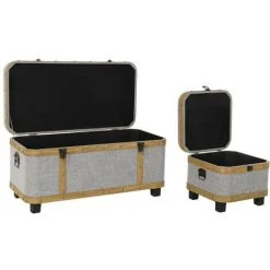 BRICOMARTEAU Lot De Paniers DKD Home Decor Bois Polyester (80 X 42 X 42 Cm) -Petit rangement Soldes Magasin 65934344 3