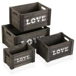 BRICOMARTEAU Set De Boîtes Décoratives Versa Love Bois (4 Pcs)
