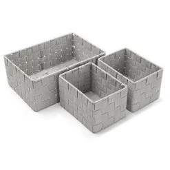 BRICOMARTEAU Jeu De Caisses De Rangement Empilables Versa Gris Textile (3 Pièces) (21 X 12,5 X 31 Cm)