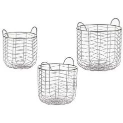 BRICOMARTEAU Lot De Paniers Rond Argenté Métal (3 Pcs)