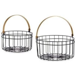BRICOMARTEAU Panier Ronde Noir Doré Métal (2 Pcs)