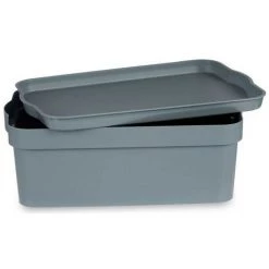 BRICOMARTEAU Boîte De Rangement Avec Couvercle Gris Plastique (21,5 X 11 X 31,5 Cm)