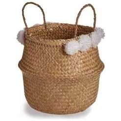 BRICOMARTEAU Panier Marron Pompons Fibre Naturelle (40 X 51 X 40 Cm)
