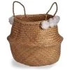 BRICOMARTEAU Panier Marron Pompons Fibre Naturelle (35 X 30 X 35 Cm)
