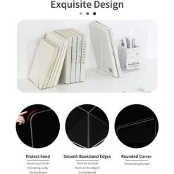 PERLE RARE Serre-Livre En Acrylique Transparent, 1 Paires Serre-Livres Enfants,Anti-Rayures Serre-Livres Design, Pour Bureaux ,Décoratifs , Étagères,Écoles Et Librairie -Petit rangement Soldes Magasin 66075185 5