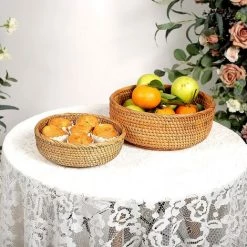 MONLY Wicker Storage Basket For Fruit Bread Vegetable Natural Rattan Baskets For Storage Bowls Key Round Wicker Baskets In Kitchen Table Pantry Countertop Home Decor Stackable Set 3 (Honey Brown) -Petit rangement Soldes Magasin 66081013 5