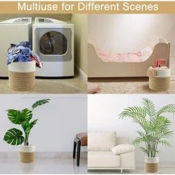 MEZHENG Corde De Coton Panier, 20×20cm Paniers De Tressé Pliable A Vec Poignée Panier De Rangement, Panier De Plantes Pour Pot De Fleurs Coton Stand Home Decor Blanc + Jute -Petit rangement Soldes Magasin 66092271 4