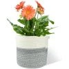 MEZHENG Corde De Coton Panier, 20×20cm Paniers De Tressé Pliable A Vec Poignée Panier De Rangement, Panier De Plantes Pour Pot De Fleurs Coton Stand Home Decor Blanc + Gris