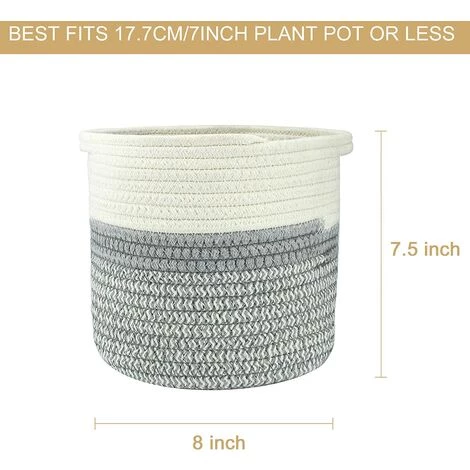 MEZHENG Corde De Coton Panier, 20×20cm Paniers De Tressé Pliable A Vec Poignée Panier De Rangement, Panier De Plantes Pour Pot De Fleurs Coton Stand Home Decor Blanc + Gris 4 MEZHENG Corde De Coton Panier, 20×20cm Paniers De Tressé Pliable A Vec Poignée Panier De Rangement, Panier De Plantes Pour Pot De Fleurs Coton Stand Home Decor Blanc + Gris – Image 2