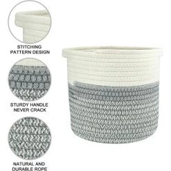 MEZHENG Corde De Coton Panier, 20×20cm Paniers De Tressé Pliable A Vec Poignée Panier De Rangement, Panier De Plantes Pour Pot De Fleurs Coton Stand Home Decor Blanc + Gris 9 MEZHENG Corde De Coton Panier, 20×20cm Paniers De Tressé Pliable A Vec Poignée Panier De Rangement, Panier De Plantes Pour Pot De Fleurs Coton Stand Home Decor Blanc + Gris -Petit rangement Soldes Magasin 66092404 3
