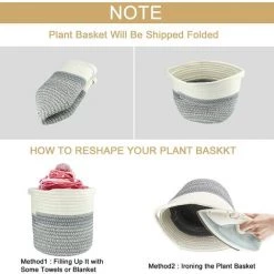 MEZHENG Corde De Coton Panier, 20×20cm Paniers De Tressé Pliable A Vec Poignée Panier De Rangement, Panier De Plantes Pour Pot De Fleurs Coton Stand Home Decor Blanc + Gris 10 MEZHENG Corde De Coton Panier, 20×20cm Paniers De Tressé Pliable A Vec Poignée Panier De Rangement, Panier De Plantes Pour Pot De Fleurs Coton Stand Home Decor Blanc + Gris -Petit rangement Soldes Magasin 66092404 4
