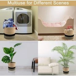 MEZHENG Corde De Coton Panier, 20×20cm Paniers De Tressé Pliable A Vec Poignée Panier De Rangement, Panier De Plantes Pour Pot De Fleurs Coton Stand Home Decor Noir + Jute -Petit rangement Soldes Magasin 66092454 5