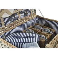 BRICOMARTEAU Panier DKD Home Decor Osier Pique-nique Céramique Naturel Argenté Bleu Polyester Acier Inoxydable Blanc (54 X 37 X 21 Cm) -Petit rangement Soldes Magasin 66121638 3