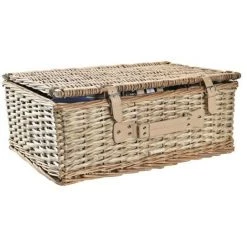 BRICOMARTEAU Panier DKD Home Decor Osier Pique-nique Céramique Naturel Argenté Bleu Polyester Acier Inoxydable Blanc (54 X 37 X 21 Cm) -Petit rangement Soldes Magasin 66121638 4