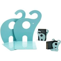 FVO Lot De 1 Serre-Livres Presse-Livres Antidérapante En Forme D'éléphant (Bleu)