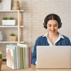 FVO Serre-Livres, Cactus Cale Livre Et Bouchon En Métal, Antidérapant Séparateurs De Livres Décoratifs Pour Enfants, Bureaux, Écoles, Salons, Librairie Et Bibliothèque (Or Rose) -Petit rangement Soldes Magasin 66308182 3