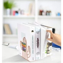 FVO Serre-Livres, Cactus Cale Livre Et Bouchon En Métal, Antidérapant Séparateurs De Livres Décoratifs Pour Enfants, Bureaux, Écoles, Salons, Librairie Et Bibliothèque (Or Rose) -Petit rangement Soldes Magasin 66308182 5
