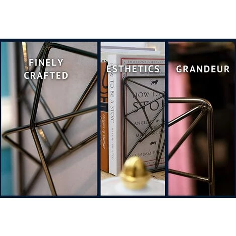 BRIDAY Paire Décorative De Serre-livres En Métal Liquide Doré, Serre-livres Décoratifs Stéréoscopiques Pour étagères, Porte-livres Pour étagères, Extrémités De Livre Pour Bureau 4 BRIDAY Paire Décorative De Serre-livres En Métal Liquide Doré, Serre-livres Décoratifs Stéréoscopiques Pour étagères, Porte-livres Pour étagères, Extrémités De Livre Pour Bureau – Image 2