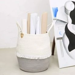 BF Panier De Rangement à Linge En Corde De Coton Avec Poignée Organisateur Multifonctionnel Et Boîte De Rangement Blanc Cassé -Petit rangement Soldes Magasin 66353627 3