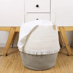 BF Panier De Rangement à Linge En Corde De Coton Avec Poignée Organisateur Multifonctionnel Et Boîte De Rangement Blanc Cassé -Petit rangement Soldes Magasin 66353627 4