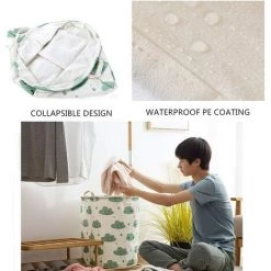 BF Panier À Linge Pliable Coton Lin Boîte De Rangement Ronde Sac À Linge Organisateur De Jouets - Vert -Petit rangement Soldes Magasin 66353678 5