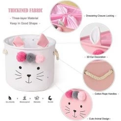 BF Panier De Rangement Pliable En Tissu Petite Boîte De Rangement Ronde Avec Couvercle à Cordon Et Poignée Pour Vêtements Jouets Blanc -Petit rangement Soldes Magasin 66353864 4