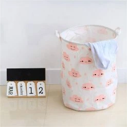 BF Panier À Linge Pliable Coton Lin Boîte De Rangement Ronde Sac À Linge Organisateur De Jouets - Rose