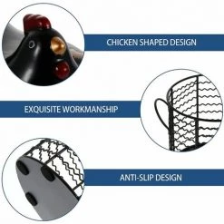 ZHUOXUAN Métal Fil Oeuf Panier De Poulet Forme Fil Corbeille De Fruits Avec Couvercle En Céramique Et Poignée Oeuf Titulaire D' Affichage Organisateur Pour La Cuisine Ferme，noir -Petit rangement Soldes Magasin 66355495 4