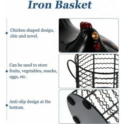 ZHUOXUAN Métal Fil Oeuf Panier De Poulet Forme Fil Corbeille De Fruits Avec Couvercle En Céramique Et Poignée Oeuf Titulaire D' Affichage Organisateur Pour La Cuisine Ferme，noir -Petit rangement Soldes Magasin 66355495 5