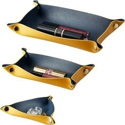 Vide Poche Cuir Plateau Rectangulaire Boite De Rangement Pour A Cle, Montres, Monnaie, Fournitures De Bureau, Bijoux Femme Homme, Bleu Avec Jaune 3pcs Yellow——Adélala
