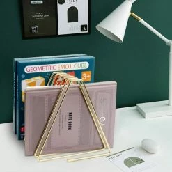 Serre-livres, Cale Livre En Métal, Serre Livre Rétractable Triangulaire, Serre Livres Pour Enfants, Bureaux, Écoles, Salons, Librairie Et Bibliothèque (Or) 17*17cm,Adélala -Petit rangement Soldes Magasin 66382754 3