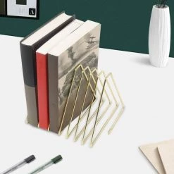Serre-livres, Cale Livre En Métal, Serre Livre Rétractable Triangulaire, Serre Livres Pour Enfants, Bureaux, Écoles, Salons, Librairie Et Bibliothèque (Or) 17*17cm,Adélala -Petit rangement Soldes Magasin 66382754 4