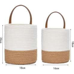 Lot De 2 Paniers De Rangement Muraux à Suspendre Pour Plantes, Petit Panier De Rangement En Corde De Coton, Support Mural Pour La Maison, Le Bureau - Blanc + Kaki, Adélala -Petit rangement Soldes Magasin 66383876 5