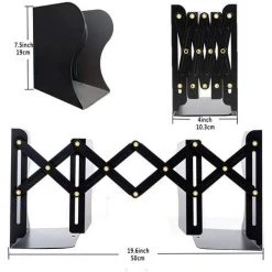 TINOR Serre-livres En Métal Réglable En Fer Pour La Maison, Le Bureau, L'école, La Bibliothèque (Noir) -Petit rangement Soldes Magasin 66435076 5