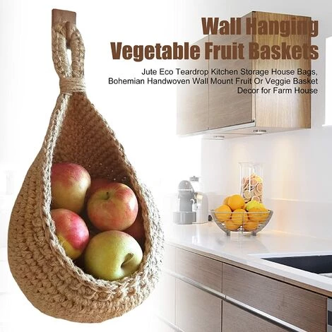 YIDOMDE Paniers De Fruits Et Légumes Suspendus Au Mur, Corbeille De Fruits Ou De Légumes Tissée à La Main En Forme De Goutte D'eau De Jute, Panier De Rangement Suspendu De Cuisine (Hauteur 14CM, Largeur 13CM) 5 YIDOMDE Paniers De Fruits Et Légumes Suspendus Au Mur, Corbeille De Fruits Ou De Légumes Tissée à La Main En Forme De Goutte D'eau De Jute, Panier De Rangement Suspendu De Cuisine (Hauteur 14CM, Largeur 13CM) – Image 3
