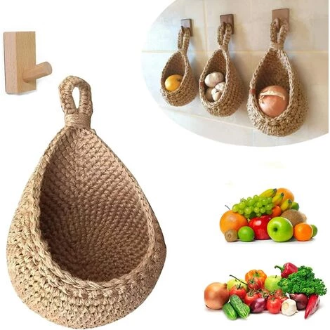 YIDOMDE Paniers De Fruits Et Légumes Suspendus Au Mur, Corbeille De Fruits Ou De Légumes Tissée à La Main En Forme De Goutte D'eau De Jute, Panier De Rangement Suspendu De Cuisine (Hauteur 30CM, Largeur 29CM) 3 YIDOMDE Paniers De Fruits Et Légumes Suspendus Au Mur, Corbeille De Fruits Ou De Légumes Tissée à La Main En Forme De Goutte D'eau De Jute, Panier De Rangement Suspendu De Cuisine (Hauteur 30CM, Largeur 29CM)