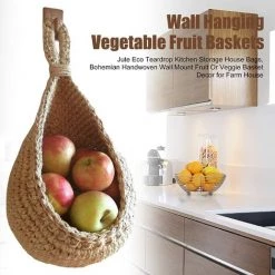 YIDOMDE Paniers De Fruits Et Légumes Suspendus Au Mur, Corbeille De Fruits Ou De Légumes Tissée à La Main En Forme De Goutte D'eau De Jute, Panier De Rangement Suspendu De Cuisine (Hauteur 27CM, Largeur 25CM) -Petit rangement Soldes Magasin 66557290 3
