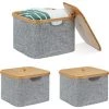 RELAXDAYS 3x Panier De Rangement En Tissu Boîte De Rangement Gris Bambou Couvercle Poignées HxlxP: 25 X 33 X 33 Cm, Gris -Petit rangement Soldes Magasin 66579007 1