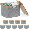 RELAXDAYS 10x Panier De Rangement En Tissu Boîte De Rangement Gris Bambou Couvercle Poignées HxlxP: 25 X 33 X 33 Cm, Gris