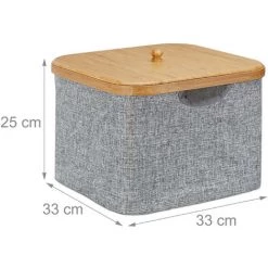 RELAXDAYS 10x Panier De Rangement En Tissu Boîte De Rangement Gris Bambou Couvercle Poignées HxlxP: 25 X 33 X 33 Cm, Gris -Petit rangement Soldes Magasin 66579008 5