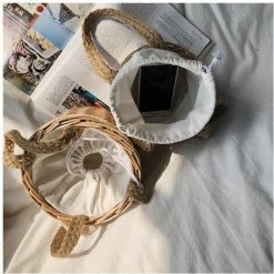 OUSUDELA Lot De 2 Paniers à Fleurs En Rotin Avec Nœud En Macramé, Panier Rustique En Rotin Pour Mariage, Demoiselle D'honneur, œufs De Pâques - M, 10*15cm -Petit rangement Soldes Magasin 66651999 5