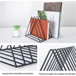 MODOU Support De Rangement Pour Disques Vinyles, Porte Journaux Magazines Livres En Métal 9 Emplacements, Décoration Pour Un Bureau, Une Étagère Noir -Petit rangement Soldes Magasin 66741818 3