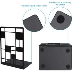 GRID COOL Serre Livre En Métal Antidérapante Cale Livre Serre Livre Enfant Bloc Livre Séparateurs De Livres Décoratifs Pour Bureau, Écoles Et Librairie Décoration De Maison, 1 Paire Noir -Petit rangement Soldes Magasin 66758452 4