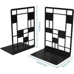 GRID COOL Serre Livre En Métal Antidérapante Cale Livre Serre Livre Enfant Bloc Livre Séparateurs De Livres Décoratifs Pour Bureau, Écoles Et Librairie Décoration De Maison, 1 Paire Noir -Petit rangement Soldes Magasin 66758452 5