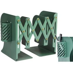 OUSUDELA Serre-Livres Réglable En Métal, Décoratif Réglable En Métal Livre En Métal Étagère Organisateur Serre-Livres Avec Porte-Stylo Pour La Maison, Le Bureau, L'école, La Bibliothèque, Vert