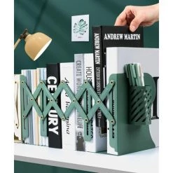 OUSUDELA Serre-Livres Réglable En Métal, Décoratif Réglable En Métal Livre En Métal Étagère Organisateur Serre-Livres Avec Porte-Stylo Pour La Maison, Le Bureau, L'école, La Bibliothèque, Vert -Petit rangement Soldes Magasin 66762789 3