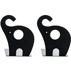 OUSUDELA Serre-Livres D'éléphant Mignon Serre-Livres D'art Antidérapant Serre-Livres D'éléphant Créatif Livres En Fer Pour Enfants Papeterie Tables Simples Serre-Livres D'animaux 1 Paire 19x12 Cm,Black